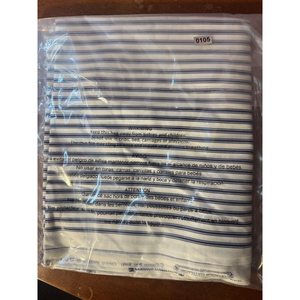 The Cranston Collections Ticking Stripe Fabric 2 Yards Navy Blue Cream 44